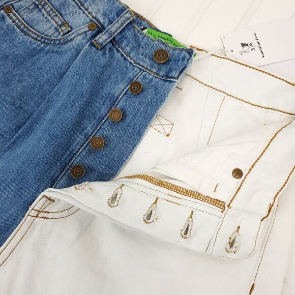 Free People x Sandrine Rose Wide Leg Color Block Retro Jeans in Milky Way - Picture 7 of 14